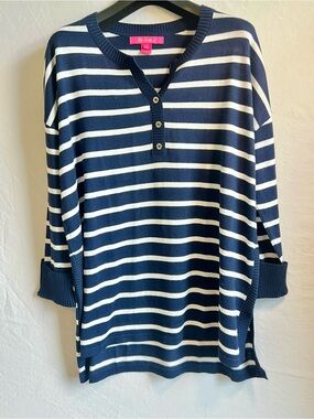 Lilly Pulitzer Navy and White Striped Henley Knit